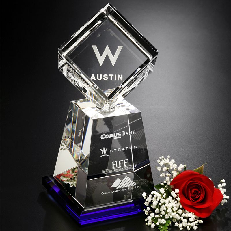 Personalized Engraving Up to Four Lines and Pre-Written Verse Selection Crystal Baudville Engraved Trophy Comes in Gift Box Award for Employees Tower with Star on Top 