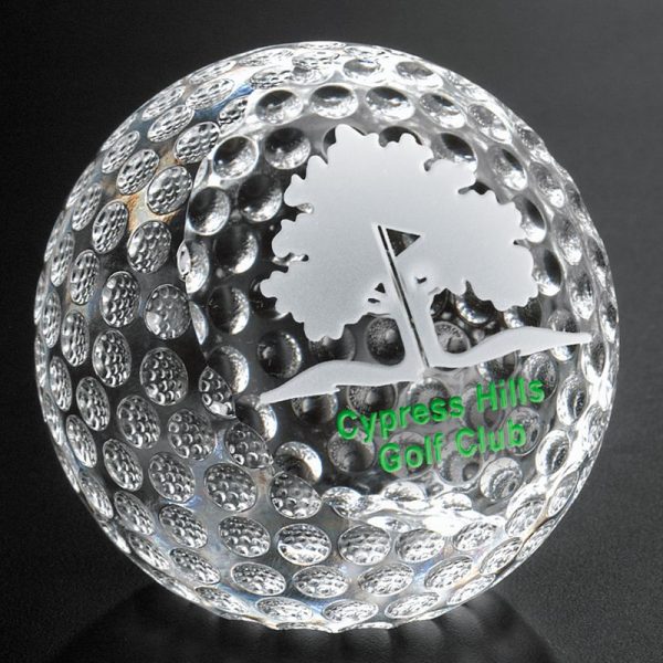 Optical Crystal Clipped Golf Ball Paperweight