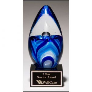 Art Glass Swirling Blue Egg Shape Award