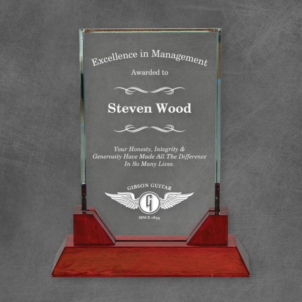Heathrow Clear Glass Award on Rosewood Finish Base