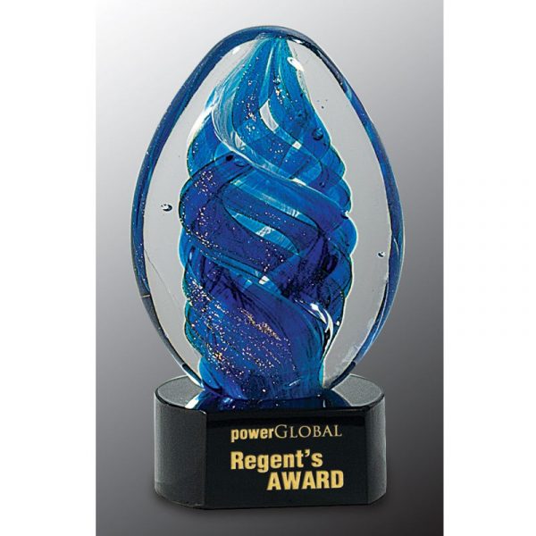 Blue Gold Dust Swirl Art Glass Award