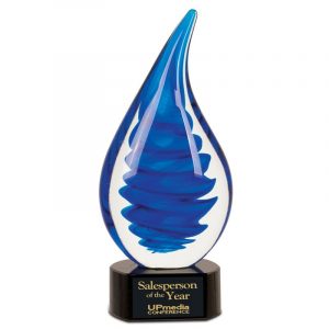 Blue Spiral Raindrop Art Glass Award