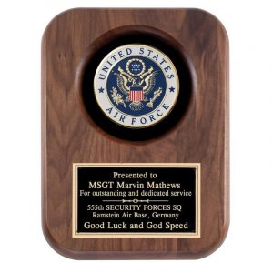 Walnut Military Air Force Insignia Award Plaque