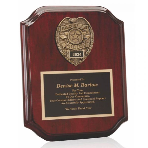 Police Badge Casting Mahogany Plaque Award
