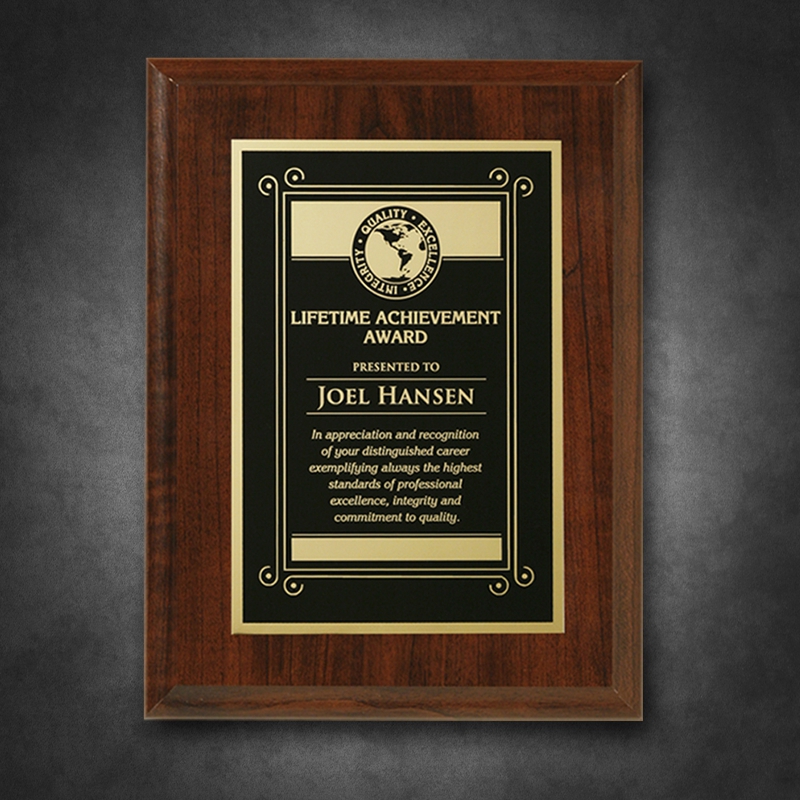 Custom Engraved Walnut Lifetime Plaques 8x10 Personalized Corporate Recognition Plaque with Gold Trim and Up to 5 Lines of Engraving Included 