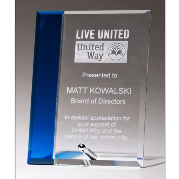 Blue Accented Glass Plaque Award