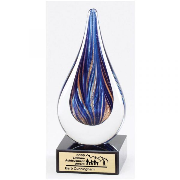 Blue Gold Splash Art Glass Recognition Award