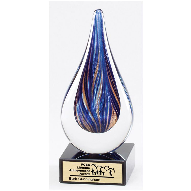 Blue Gold Splash Art Glass Recognition Award - AwardMakers