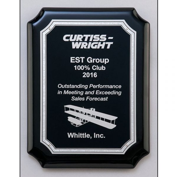 Black Piano Finish Silver Notched Corners Plaque