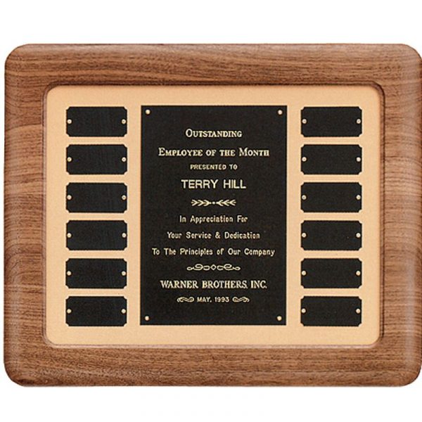 Walnut Frame Tan Background 12 Plate Perpetual Plaque