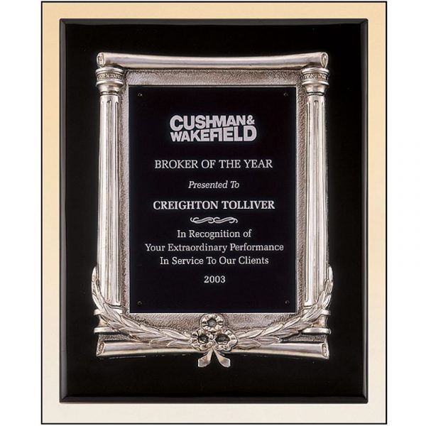 Black Piano Finish Plaque Features Silver Casting