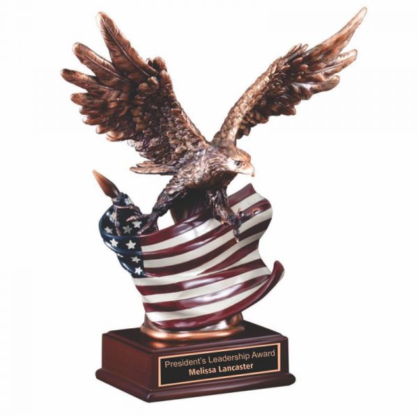 Antique Bronze Eagle American Flag Resin Award