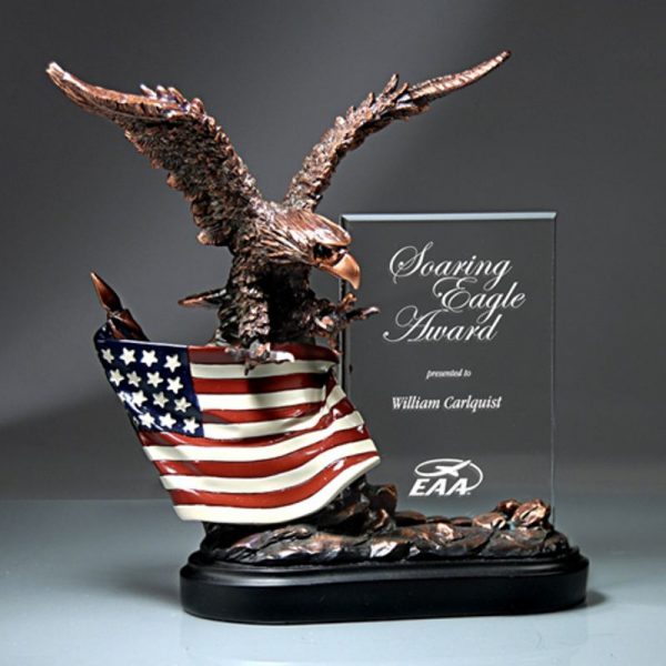 Bronze Eagle Sculpture Crystal Plaque