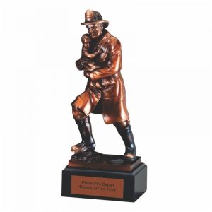 Fireman Rescuing Child Electroplated Bronze Finish Statue
