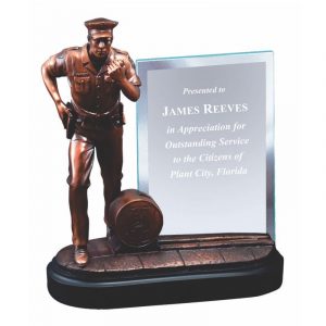 Bronze Finished Police Statue Glass Plaque